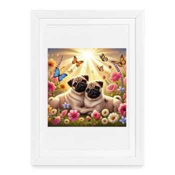 Conception d’amoureux des chiens carlin changeant dans le ciel - Affiche encadrée (27 × 37 cm) - blanc - Devant