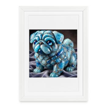 Figurine décorative carlin en cristal bleu - Affiche encadrée (27 × 37 cm) - blanc - Devant