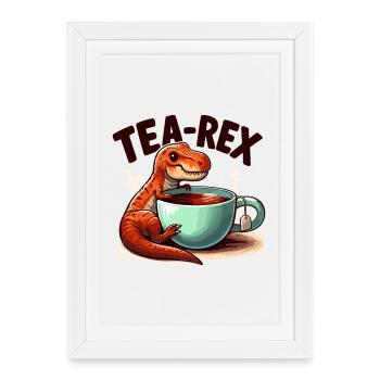 Thé Rex Thé Rex Cadeau de buveur de thé - Affiche encadrée (27 × 37 cm) - blanc - Devant