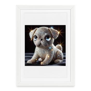Sparkling dog in diamond look - Framed poster (27 × 37 cm) - white - Front