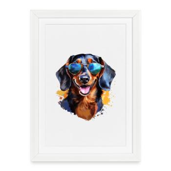 Dachshund with sunglasses - Framed poster (27 × 37 cm) - white - Front