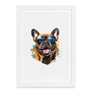 Frenchie with sunglasses - Framed poster (27 × 37 cm) - white - Front