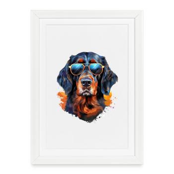Gordon Setter avec lunettes de soleil - Affiche encadrée (27 × 37 cm) - blanc - Devant