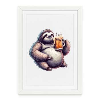 Dad Bod Beer Belly Bière Sloth Cadeau - Affiche encadrée (27 × 37 cm) - blanc - Devant