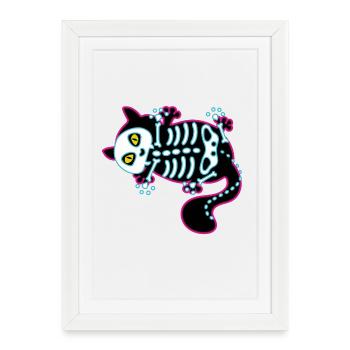 Chat drôle – humour d’Halloween - Affiche encadrée (27 × 37 cm) - blanc - Devant