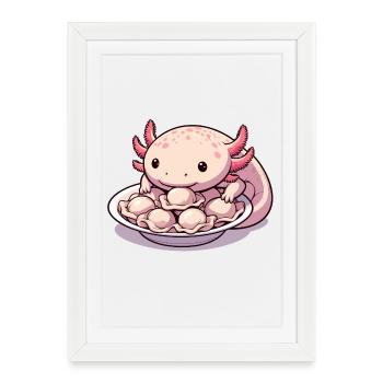 Axolotl Pelmeni Cadeau mignon - Affiche encadrée (27 × 37 cm) - blanc - Devant