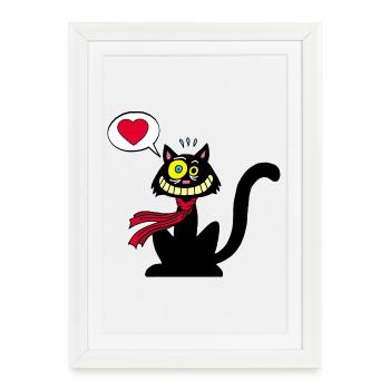 Chat noir amoureux - Affiche encadrée (27 × 37 cm) - blanc - Devant