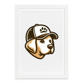 Tête de Labrador a casquette - Affiche encadrée (27 × 37 cm) - blanc - Devant
