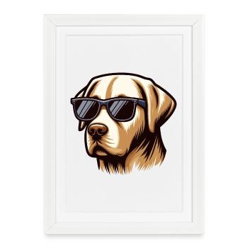 Tête de chien Labrador cool - Affiche encadrée (27 × 37 cm) - blanc - Devant