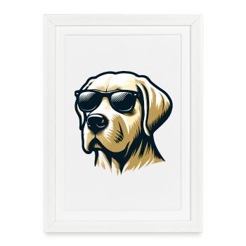 Labrador Head mit Sonnenbrille - Gerahmtes Poster (27 × 37 cm) - Weiß - Vorne
