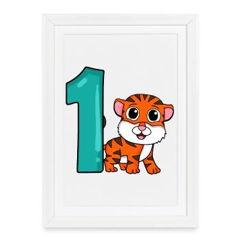 Numéro 1 Numéro Un - Motif Tigre - Affiche encadrée (27 × 37 cm) - blanc - Devant