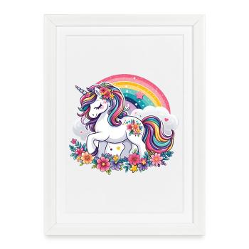 Unicorn with flowers and rainbow - Framed poster (27 × 37 cm) - white - Front