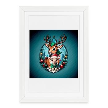Cheerful and cozy Christmas illustration - Framed poster (27 × 37 cm) - white - Front