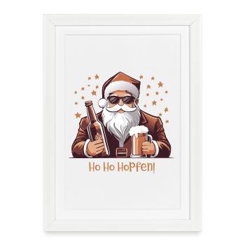 Ho Ho houblon, amateur de bière, fête de Noël - Affiche encadrée (27 × 37 cm) - blanc - Devant