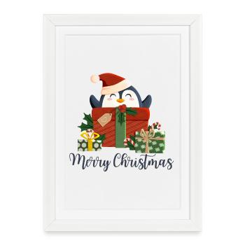 Joyeux Noël - Pingouin de Noël - Affiche encadrée (27 × 37 cm) - blanc - Devant