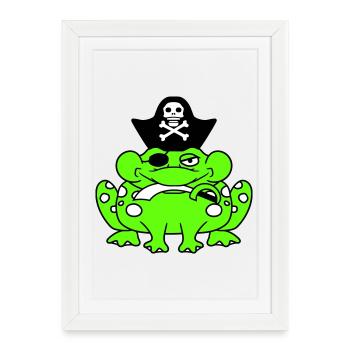 Frog Captain Cap Toad Funny Comic Cartoon - Framed poster (27 × 37 cm) - white - Front