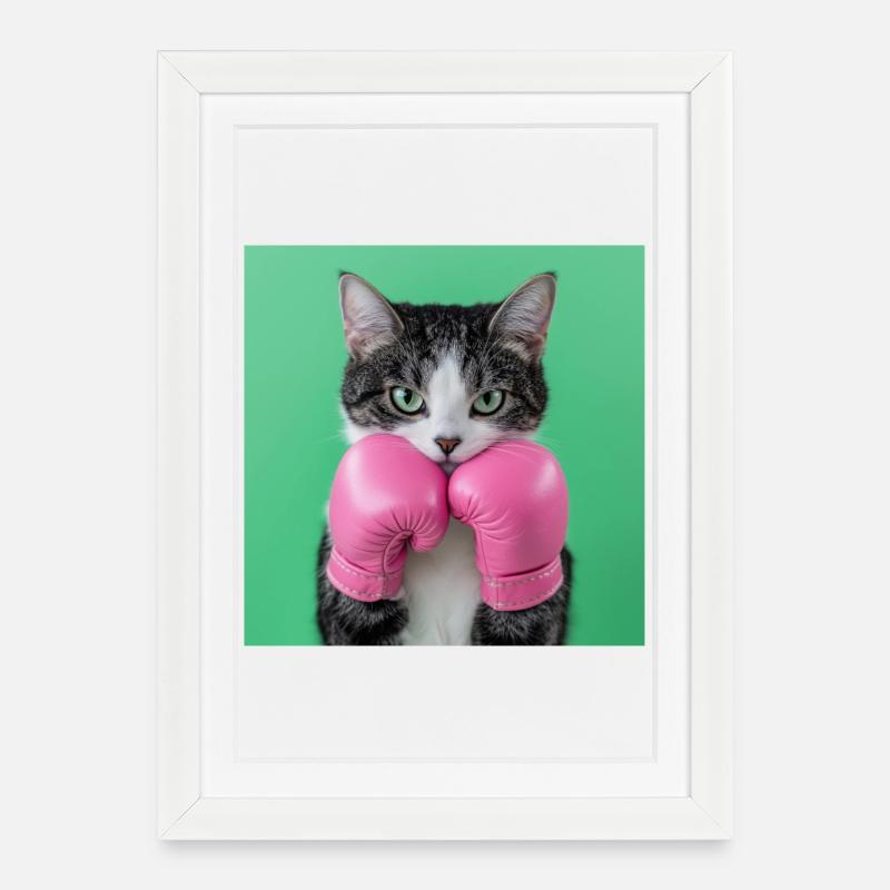 Boxer cat: Cute with punch - Framed poster (27 × 37 cm) - white