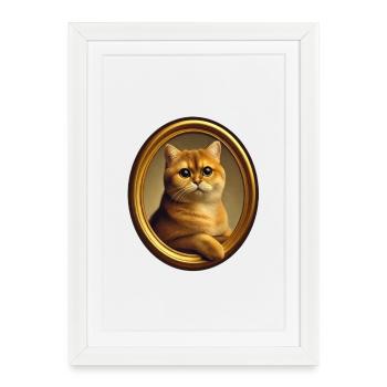 Portrait de chat Carlo le chat - Affiche encadrée (27 × 37 cm) - blanc - Devant