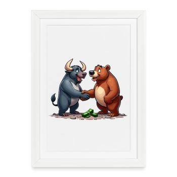 Marché boursier Taureau Ours Poignée de main Profit Cadeau - Affiche encadrée (27 × 37 cm) - blanc - Devant