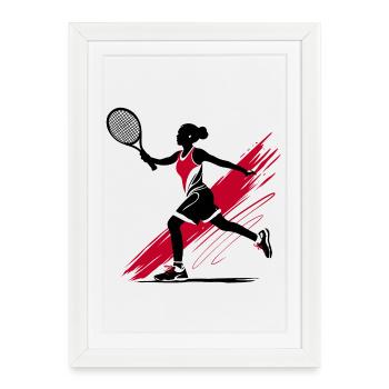 Tennis tennis player silhouette, red-black - Framed poster (27 × 37 cm) - white - Front