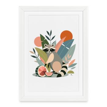 Raton laveur aux plantes tropicales et melons - Affiche encadrée (27 × 37 cm) - blanc - Devant