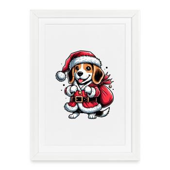 Beagle Santa Claus - Affiche encadrée (27 × 37 cm) - blanc - Devant