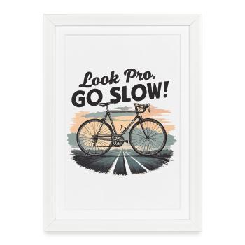 Vélo vintage Look Pro Go Slow - Affiche encadrée (27 × 37 cm) - blanc - Devant
