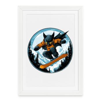 Chauve-souris Snowboarder - Affiche encadrée (27 × 37 cm) - blanc - Devant