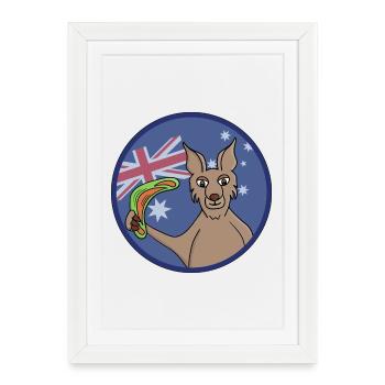 Adorable boomerang Kangourou Australie - Affiche encadrée (27 × 37 cm) - blanc - Devant