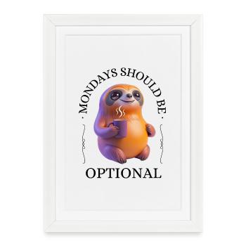 Coffee-Drinking Sloth – Relaxed & Pleasurable - Framed poster (27 × 37 cm) - white - Front