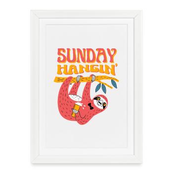 Sunday Hangin' – Funny Sloth Motif - Framed poster (27 × 37 cm) - white - Front