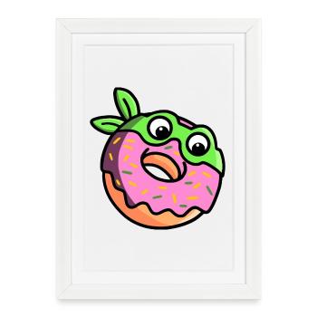 Mignon Ninja Donut Fun Dessin animé - Affiche encadrée (27 × 37 cm) - blanc - Devant