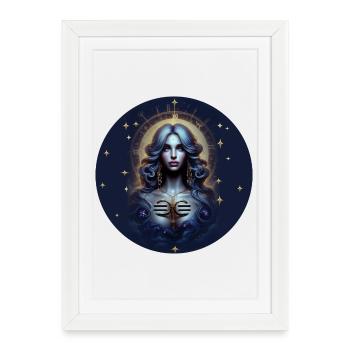 Cercle d’étoiles de la déesse du clair de lune - Signe du zodiaque Balance - Affiche encadrée (27 × 37 cm) - blanc - Devant