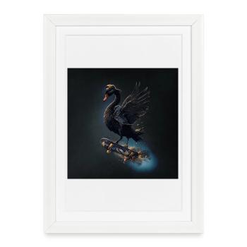 Wings of freedom the black swan on the skateboard. - Framed poster (27 × 37 cm) - white - Front