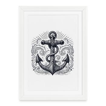 ancre navire ancre ancre Cool Maritime cadeau - Affiche encadrée (27 × 37 cm) - blanc - Devant