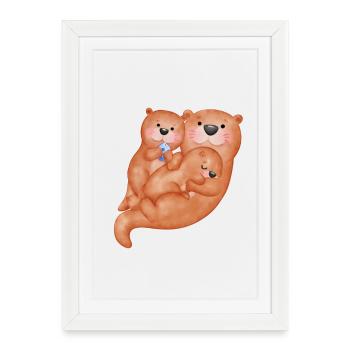 Famille de loutres mignonnes - Affiche encadrée (27 × 37 cm) - blanc - Devant