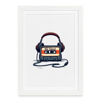 Lecteur de cassettes rétro avec casque - Affiche encadrée (27 × 37 cm) - blanc - Devant
