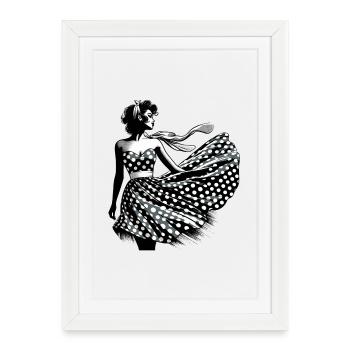 Rockabilly Femme Robe D’été Robe Vent Cadeau - Affiche encadrée (27 × 37 cm) - blanc - Devant