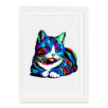 Chat - Affiche encadrée (27 × 37 cm) - blanc - Devant