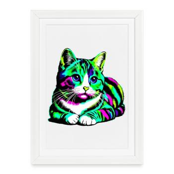 Chat - Affiche encadrée (27 × 37 cm) - blanc - Devant