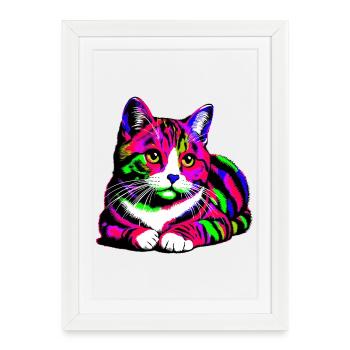 Chat - Affiche encadrée (27 × 37 cm) - blanc - Devant