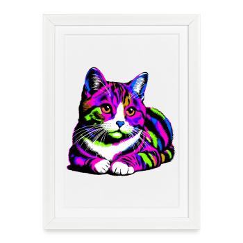 Chat - Affiche encadrée (27 × 37 cm) - blanc - Devant
