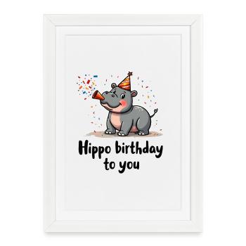 Anniversaire hippopotame à vous - Affiche encadrée (27 × 37 cm) - blanc - Devant