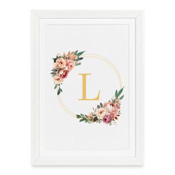 L Monogram, Couronne de fleurs, Personnalisable - Affiche encadrée (27 × 37 cm) - blanc - Devant