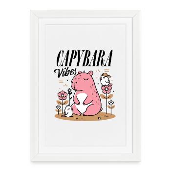 Capybara détendu avec des amis - Affiche encadrée (27 × 37 cm) - blanc - Devant