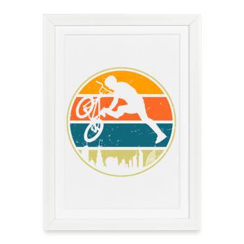 Rétro coucher de soleil vélo cycliste design - Affiche encadrée (27 × 37 cm) - blanc - Devant