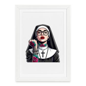 Religieuse avec tatouage - Affiche encadrée (27 × 37 cm) - blanc - Devant