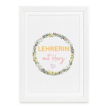 Professeur avec du cœur ! Design personnalisable - Affiche encadrée (27 × 37 cm) - blanc - Devant