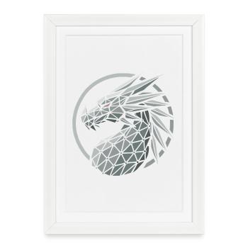 tete dragon polygones bleu - Affiche encadrée (27 × 37 cm) - blanc - Devant