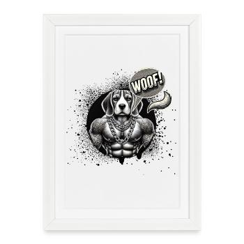 Tattoo Mastiff with chains WOOF - Framed poster (27 × 37 cm) - white - Front